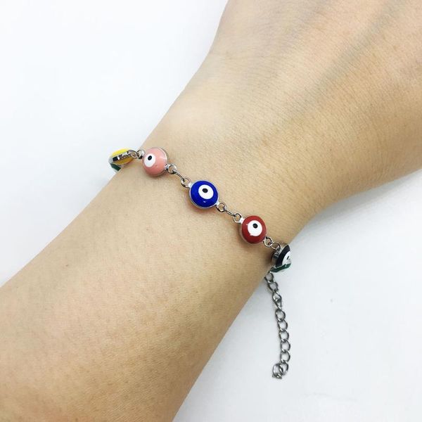 

link, chain 16+5cm stainless steel bracelets for woman silver color link evil eye couples bracelet femme 2021 jewelry pulseira, Black