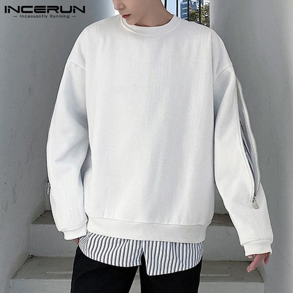 

men's hoodies & sweatshirts fashion men striped patchwork 2021 streetwear fake two pieces long sleeve zipper casual pullover incerun, Black