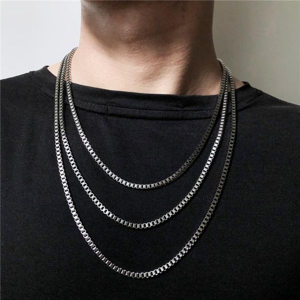 

chokers hip hop 50/55/60cm classic box chain men necklace width 3mm stainless steel figaro cuban for women jewelry, Golden;silver