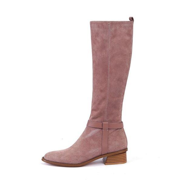 

boots suede leather flats knee high warm long pink casual shoes 's natural round toe winter women, Black