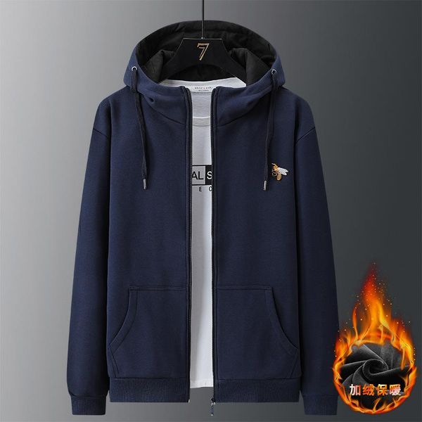 

running jackets hongxing erke men's sweater autumn and winter style fat velvet thickened hooded zipper cardigan coat, Black;red