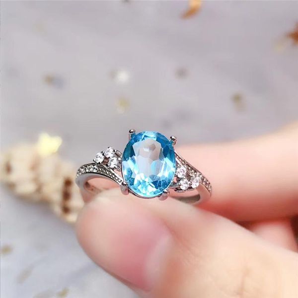

cluster rings leechee natural blue z ring for women anniversary gift 7*9mm gemstones fine jewelry real 925 solid sterling silver, Golden;silver