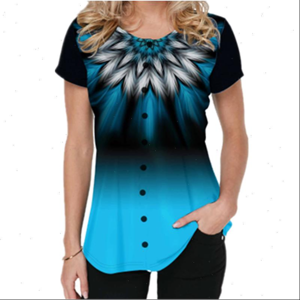 

womens t shirt women gradient color print short large size summer button 5xl casual on neck femme, White