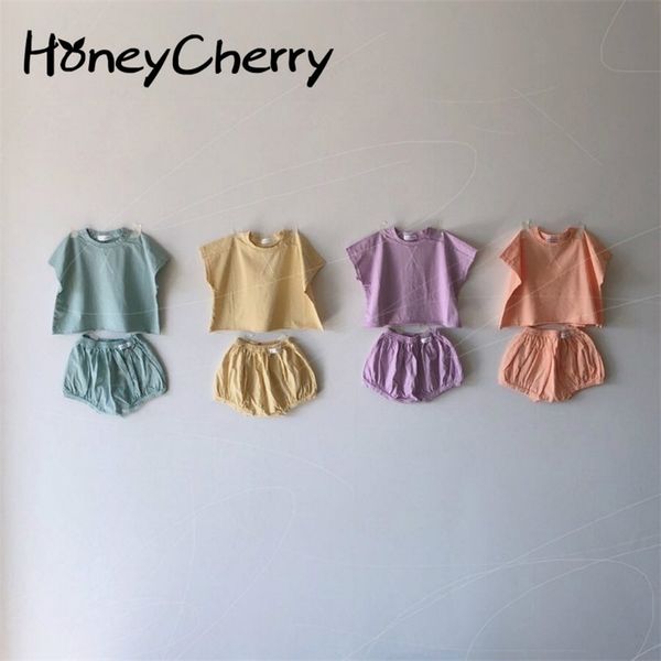 

summer t-shirt set solid round neck thin breathable born baby clothes 210702, White