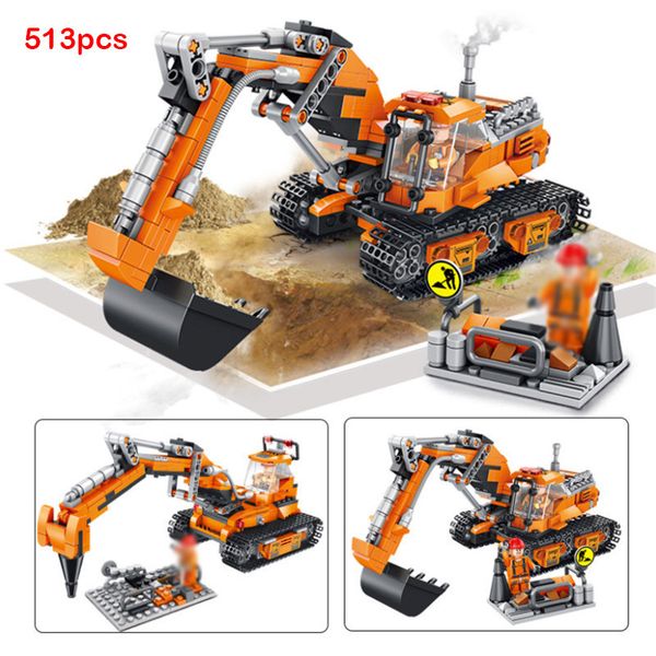 

blocks engineering bulldozer crane technic truck building block city construction car excavator education toys for children 4-6years 1008