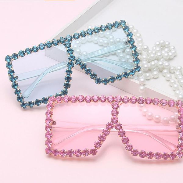 

sunglasses square oversize women's with rhinestone vintage rectangle statement rimless glasses retro designer colorful, White;black