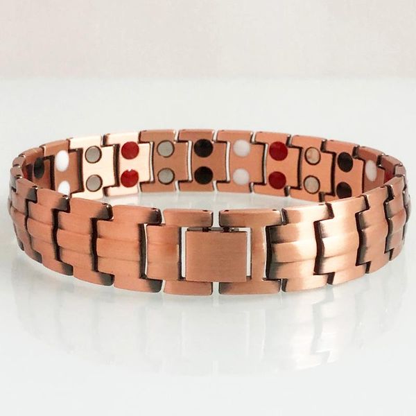 

link, chain therapy magnetic bracelets for men vintage soild red copper health wristband 15mm wide homme energy armband male jewelry gifts, Black
