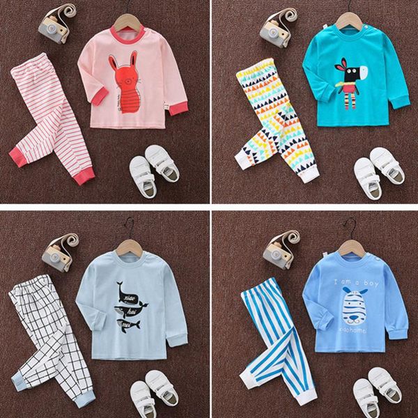

clothing sets children cotton long johns outfits kids boy animal cartoon letter underwears set baby girl clothes boutique pajamas, White