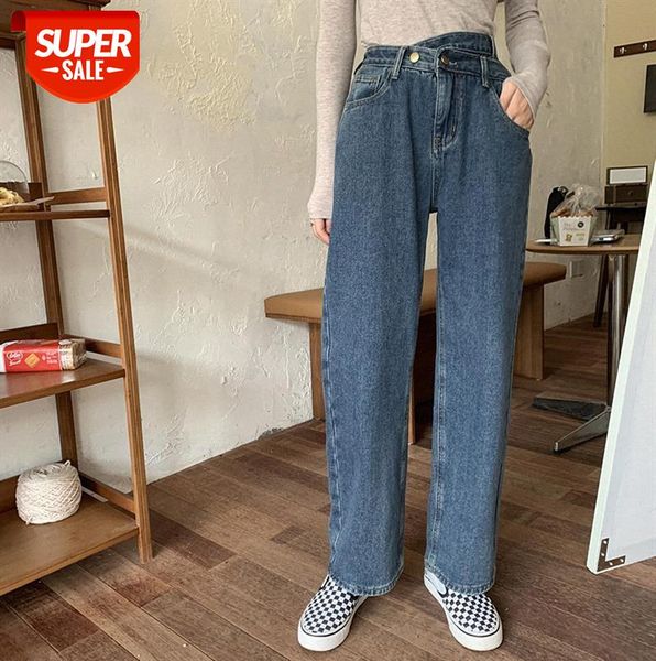 

[huang zheng] irregular high-waisted fleece straight mopping jeans women korean wide-leg pants k9888 #ju2i, Black;gray