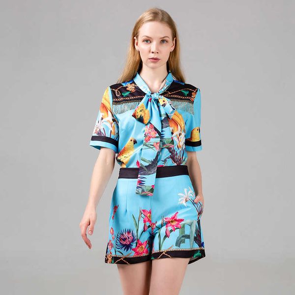 

nrj-6f-601-b-6001 runway sets summer women short sleeve blouses + shorts suits 2 piece set women 210706, White