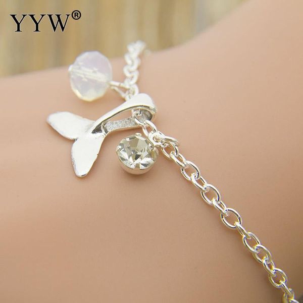 

link, chain silver fishtail dolphin tail charm bracelet fashion pendant beads bangle pulseira feminina trendy jewelry, Black