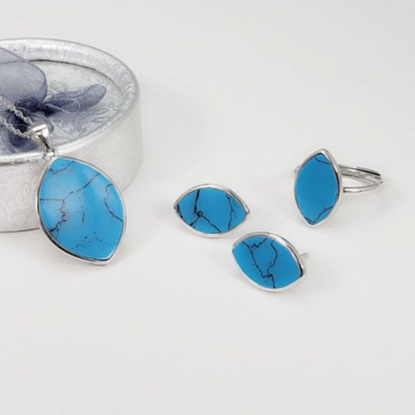 

bracelet, earrings & necklace genuine solid 925 sterling silver jewelry sets retro vintage with natural turquoise stone women's accesso, Black