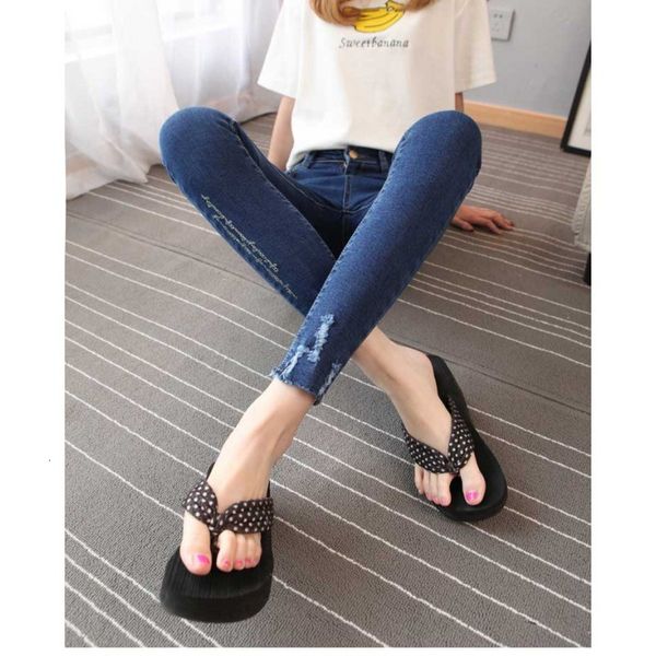 

jeans 2021 black cropped women's leggings slim personality hem pencil pants, Blue