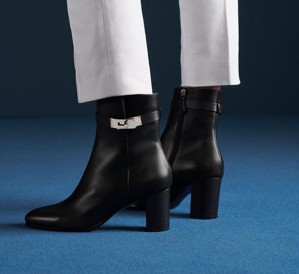 

winter kelly buckles saint germain ankle boots leather women's booty ladies martin boots chunky-heeled black brown western cool knight