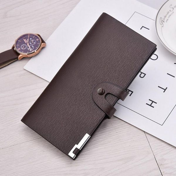 

wallets mens wallet leather long men button business card coin titolare della carta tinta unita #3, Red;black