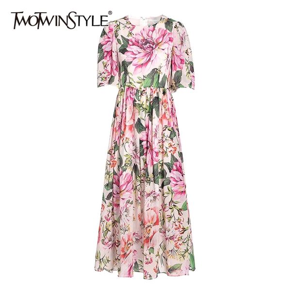 

vintage print temperament dress for women o neck short sleeve high waist hit color midi dresses female fashion 210520, Black;gray