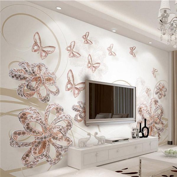 

wallpapers 3d luxury wallpaper jewelry flowers transparent butterfly po wall murals living room bedroom background cloth home decor