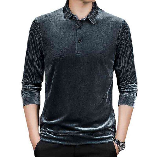 

golden veet printed t-shirt autumn 2021 middle-aged men's long sleeve busins polo shirt lapel dad's t-shirt, White;black