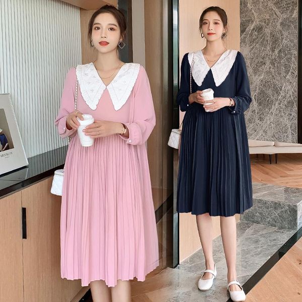 

maternity dresses 7026# dress spring autumn slimming long sleeve a line for pregnant women mom, White