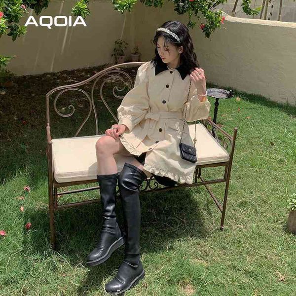 

spring mini women dress lolita style patchwork turn down collar sweet button up sashes ruffles full sleeve ladies dresses 210521, Black;gray