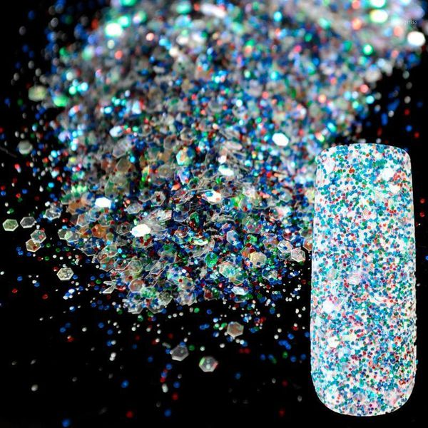 

rainbow color clear acrylic mix size nail glitter powder diy art chrome 3d sequins dust 2561, Silver;gold