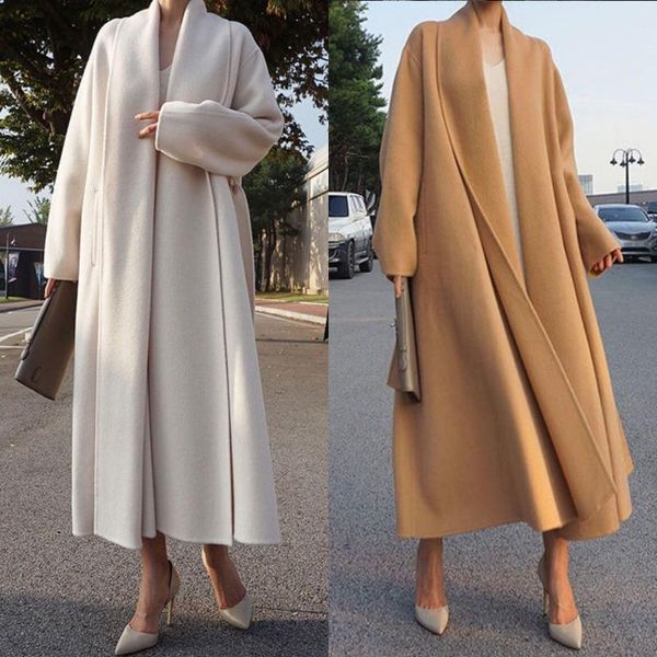 

women's wool & blends russian style women oversized vintage winter woolen coats warm ladies outerwear d474, Black