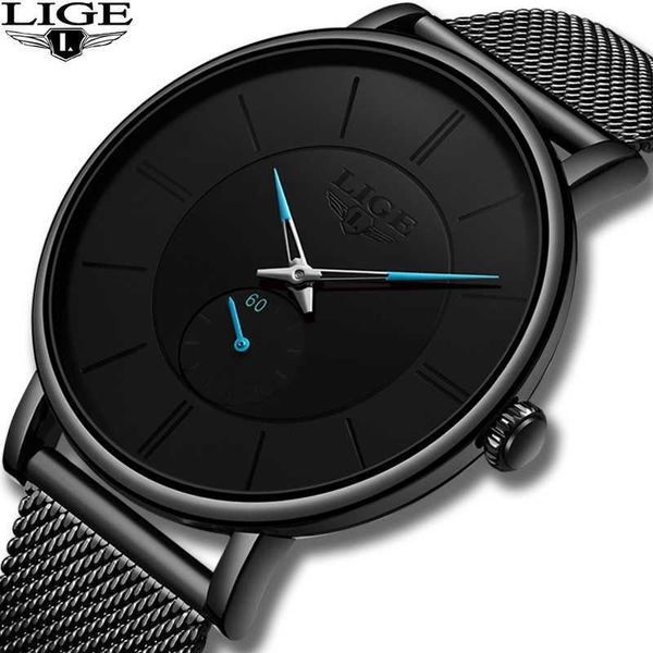 

lige clock male casual ultra-thin wrist watch men stainless steel mesh waterproof quartz watch for man relogio masculino 210527, Slivery;brown
