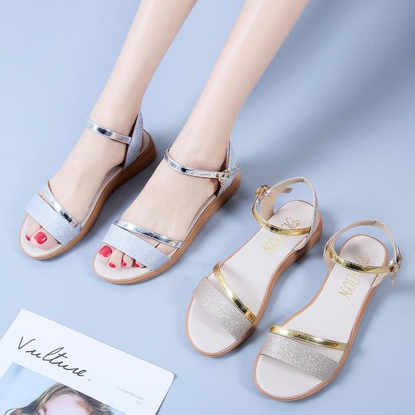 

explosive simple fashion casual sequins comfortable ladies sandals, Black
