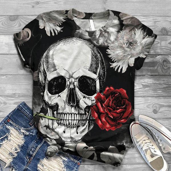 

women's t-shirt fashion women t-shirts short sleeve 3d skull printed harajuku o-neck tee tshirts, White