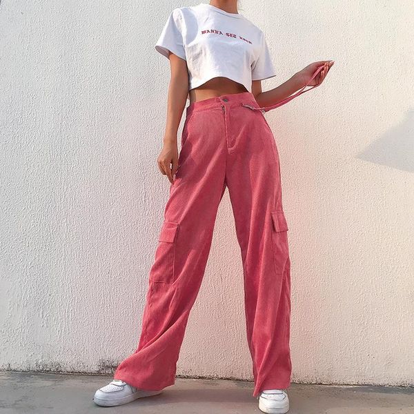 

autumn winter corduroy pants women fashion solid high waist trousers hip hop plus size loose wide-leg casual t445 women's & capris, Black;white
