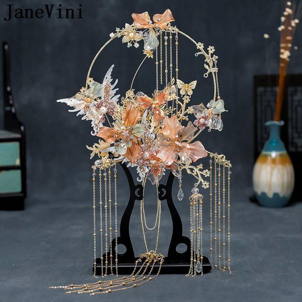 

wedding flowers janevini luxurious beaded butterfly chinese bridal fan pearls handmade round hollow bouquet artificial flower tassel