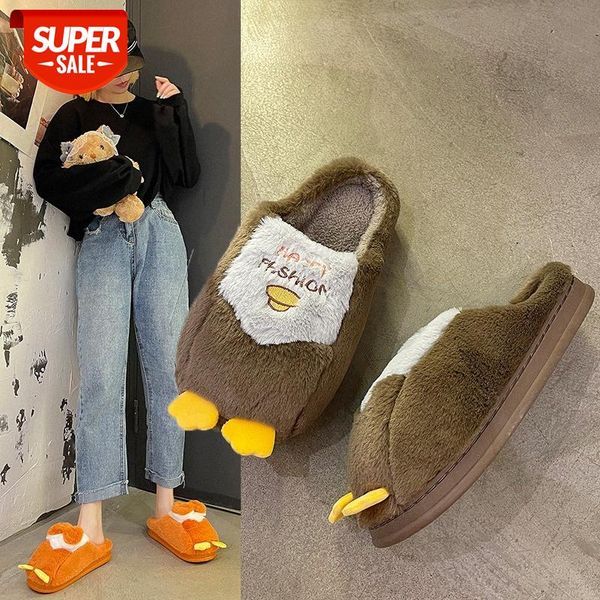 

cartoon cotton slippers female winter indoor cute home lovers replace confinement warm wool men #jc7a, Black