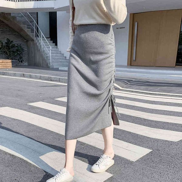 

skirts 2021 spring and summer fashion solid color divide design sense drawstring irregular hip bag skirt thin female mesh, Black