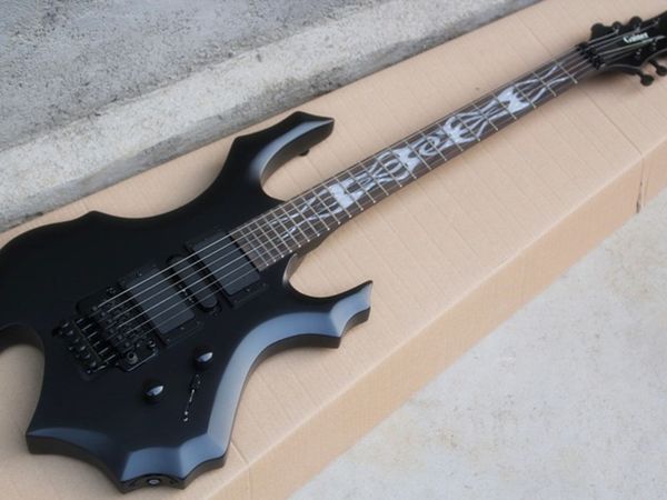 

special shape electric guitar matte black and white fingerboard inlay