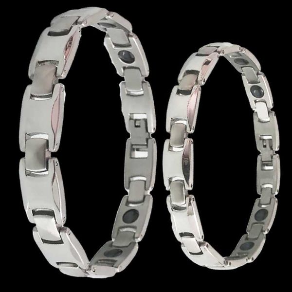 Maglia, catena Coppia Bracciale minimalista in acciaio inossidabile Vantaggi per uomo Per la salute Energia Ematite Terapia Bracciale magnetico Gioielli da donna