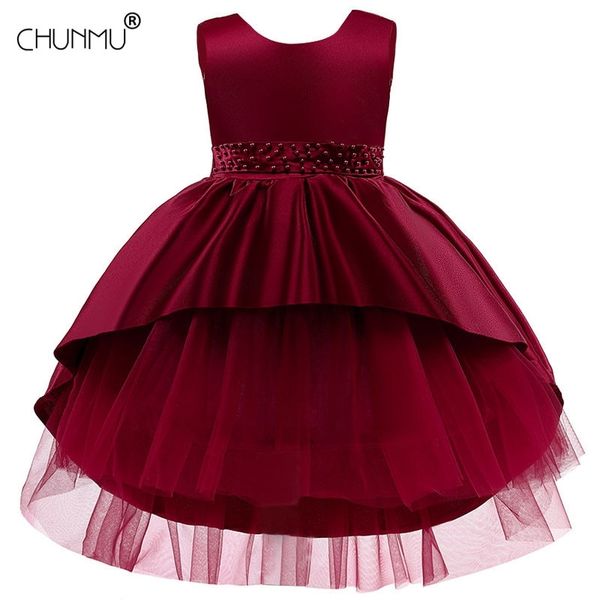 Flower Kids Dress for Girls Wedding Party Lace Backless Bowknot Girl Elegante Abito da Comunione principessa per bambini 210508