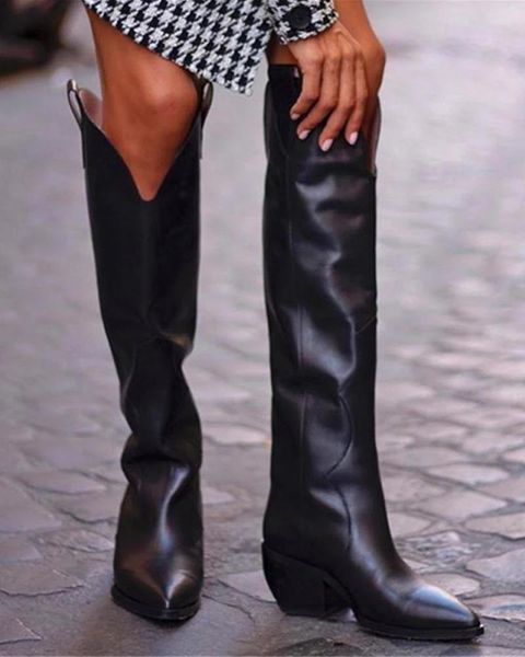 

boots winter fashion high heeled 40-43 women's pointed knee, Black