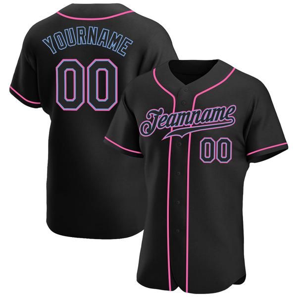 

custom black black-pink authentic baseball jersey, Blue;black