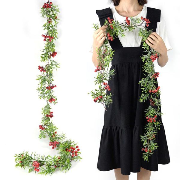 

decorative flowers & wreaths 1.5m artificial vine christmas wreath garland decoration red white berry pine plant ivy for home room hanging d