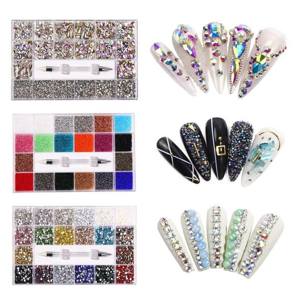 

nail art decorations 21 grids 3d rhinestones crystal gems diy makeup jewelry shoes decor, Silver;gold