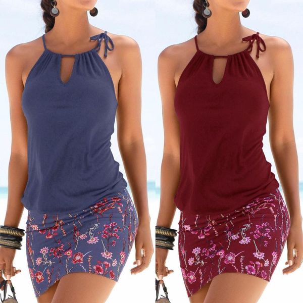

casual dresses women spaghetti strap dress fashion womens sleeveless retro print beach mini summer slim, Black;gray