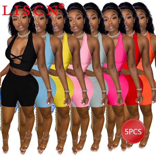 

women's tracksuits 5pcs wholesale items bulk lots summer women 2 piece set outfits clothing for sleeveless fashion clothes k6612, Gray