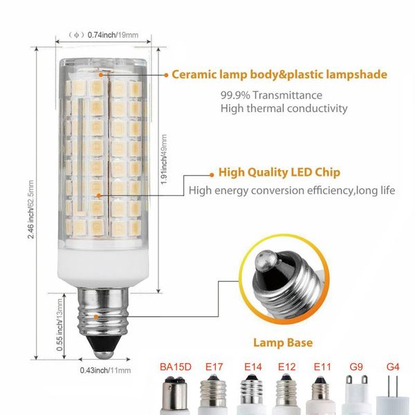 Лампочки G8 G9 E11 E12 E14 E17 BA15D GY6,35 Dimmable светодиодные светильники Mini Ceramic 102 светодиоды 2835 кукуруза 10/12W Замените галогенные лампы 80 Вт.
