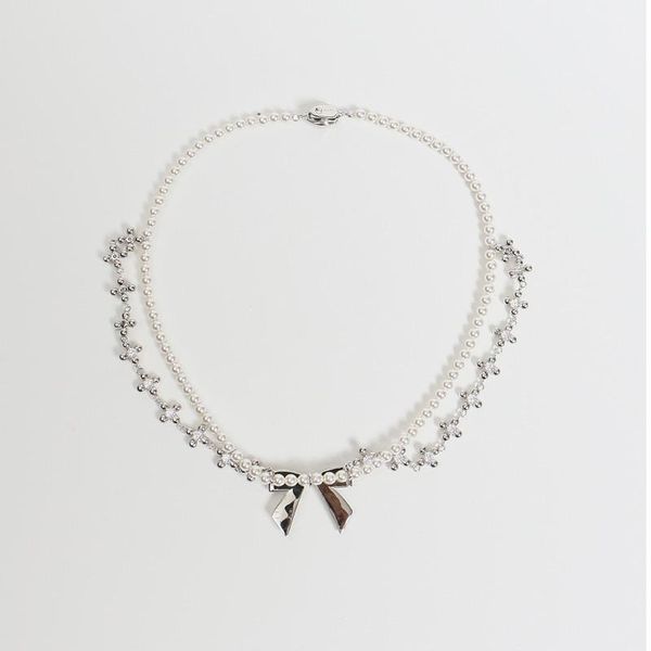 

chokers fashionable double layer necklace pearl bow, Golden;silver