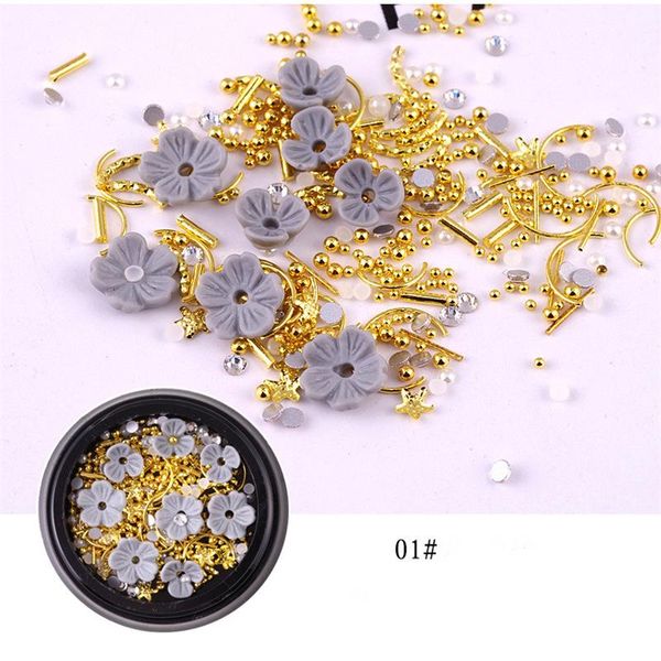 

nail art decorations 1 box 3d decoration seashell natural stone mixed size shell pieces, Silver;gold