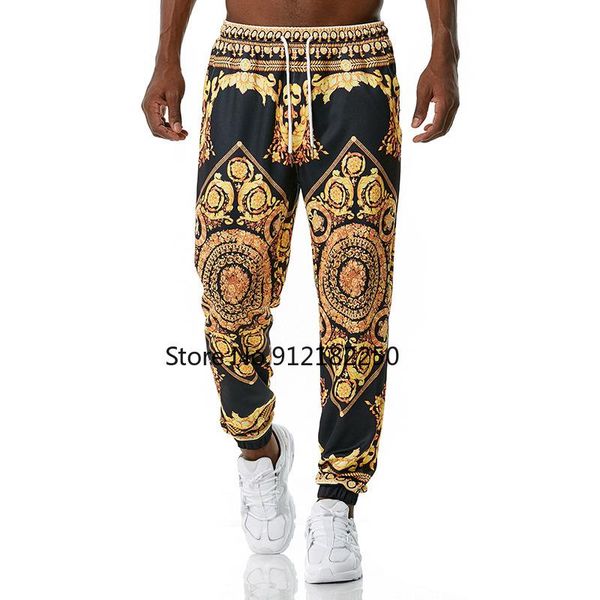 

men's pants luxury royal men joggers sweatpant 3d floral print trousers jogging casual hip hop streetwear sports male xxl, Black