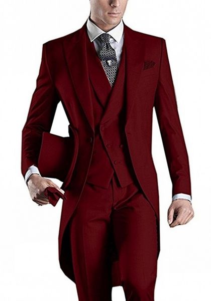 

men's suits & blazers morning style men burgundy groom tuxedos peak lapel groomsmen wedding man 3 pieces ( jacket + pants vest tie, White;black