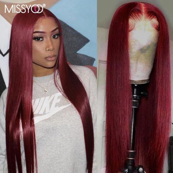 

lace wigs straight brazilian hair 99j 4x4 closure wig human burgundy 13*1 t part remy for black women 26inches 150%, Black;brown