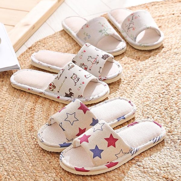 

summer flax slippers indoor casual shoes el breathable sweat linen for man women home, Black