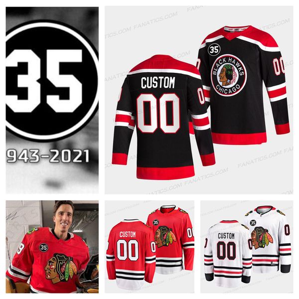 

goalie cut marc-andre fleury chicago blackhawks 35 patch honor tony esposito jersey jonathan toews seth jones alex debrincat patrick kane ki, Black;red